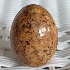 Vintage Hand Carved Honey Brown Onyx Marble Egg 3” – Polished Collectible Stone